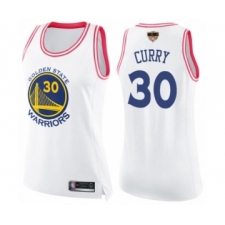 Women's Golden State Warriors #30 Stephen Curry Swingman White Pink Fashion 2019 Basketball Finals Bound Basketball Jersey