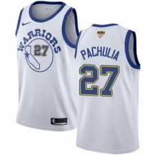 Men's Nike Golden State Warriors #27 Zaza Pachulia Authentic White Hardwood Classics 2018 NBA Finals Bound NBA Jersey
