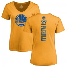NBA Women's Nike Golden State Warriors #27 Zaza Pachulia Gold One Color Backer Slim-Fit V-Neck T-Shirt