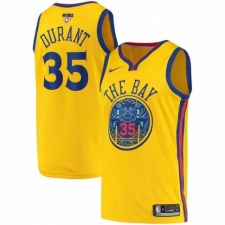 Men's Nike Golden State Warriors #35 Kevin Durant Authentic Gold 2018 NBA Finals Bound NBA Jersey - City Edition
