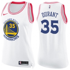 Women's Nike Golden State Warriors #35 Kevin Durant Swingman White/Pink Fashion NBA Jersey