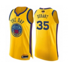 Youth Golden State Warriors #35 Kevin Durant Swingman Gold 2019 Basketball Finals Bound Basketball Jersey - City Edition