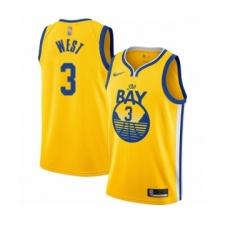 Men's Golden State Warriors #3 David West Authentic Gold Finished Basketball Jersey - Statement Edition