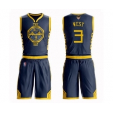 Men's Golden State Warriors #3 David West Swingman Navy Blue Basketball Suit 2019 Basketball Finals Bound Jersey - City Edition
