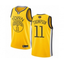 Men's Golden State Warriors #11 Klay Thompson Yellow Swingman 2019 Basketball Finals Bound Jersey - Earned Edition