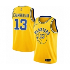 Men's Golden State Warriors #13 Wilt Chamberlain Authentic Gold Hardwood Classics Basketball Jersey