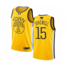 Men's Golden State Warriors #15 Latrell Sprewell Yellow Swingman 2019 Basketball Finals Bound Jersey - Earned Edition