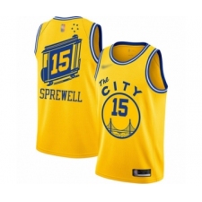 Youth Golden State Warriors #15 Latrell Sprewell Swingman Gold Hardwood Classics Basketball Jersey - The City Classic Edition