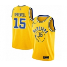 Youth Golden State Warriors #15 Latrell Sprewell Swingman Gold Hardwood Classics Basketball Jersey