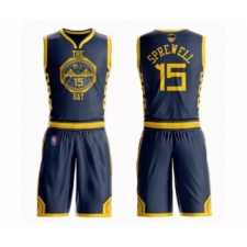 Youth Golden State Warriors #15 Latrell Sprewell Swingman Navy Blue Basketball Suit 2019 Basketball Finals Bound Jersey - City Edition
