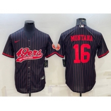 Men's San Francisco 49ers #16 Joe Montana Black With Patch Cool Base Stitched Baseball Jersey