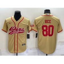 Men's San Francisco 49ers #80 Jerry Rice Gold Stitched Cool Base Nike Baseball Jersey