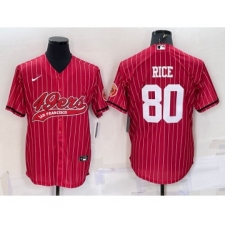Men's San Francisco 49ers #80 Jerry Rice Red Pinstripe With Patch Cool Base Stitched Baseball Jersey