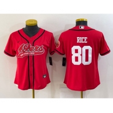 Women's San Francisco 49ers #80 Jerry Rice Red With Patch Cool Base Stitched Baseball Jersey