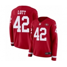 Women's Nike San Francisco 49ers #42 Ronnie Lott Limited Red Therma Long Sleeve NFL Jersey
