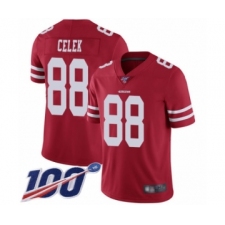 Men's San Francisco 49ers #88 Garrett Celek Red Team Color Vapor Untouchable Limited Player 100th Season Football Jersey