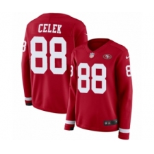 Women's Nike San Francisco 49ers #88 Garrett Celek Limited Red Therma Long Sleeve NFL Jersey