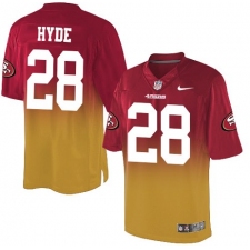 Men's Nike San Francisco 49ers #28 Carlos Hyde Elite Red/Gold Fadeaway NFL Jersey