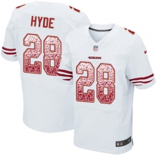 Men's Nike San Francisco 49ers #28 Carlos Hyde Elite White Road Drift Fashion NFL Jersey