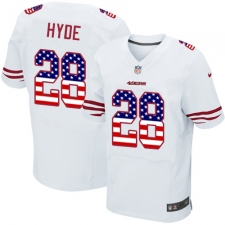Men's Nike San Francisco 49ers #28 Carlos Hyde Elite White Road USA Flag Fashion NFL Jersey