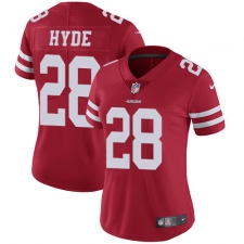 Women's Nike San Francisco 49ers #28 Carlos Hyde Elite Red Team Color NFL Jersey