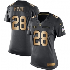 Women's Nike San Francisco 49ers #28 Carlos Hyde Limited Black/Gold Salute to Service NFL Jersey