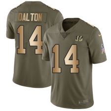 Youth Nike Cincinnati Bengals #14 Andy Dalton Limited Olive/Gold 2017 Salute to Service NFL Jersey