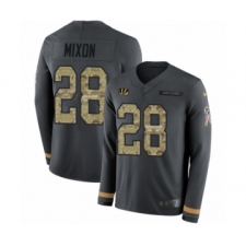 Men's Nike Cincinnati Bengals #28 Joe Mixon Limited Black Salute to Service Therma Long Sleeve NFL Jersey