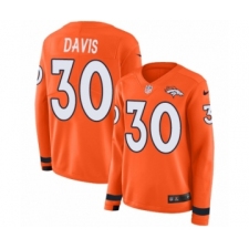 Women's Nike Denver Broncos #30 Terrell Davis Limited Orange Therma Long Sleeve NFL Jersey