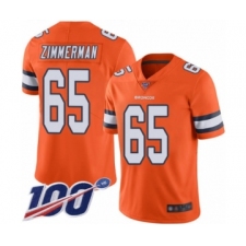 Men's Denver Broncos #65 Gary Zimmerman Limited Orange Rush Vapor Untouchable 100th Season Football Jersey