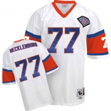 Mitchell And Ness Denver Broncos #77 Karl Mecklenburg White With 75TH Patch Authentic Throwback NFL Jersey