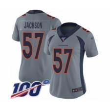 Women's Denver Broncos #57 Tom Jackson Limited Silver Inverted Legend 100th Season Football Jersey