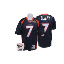Mitchell And Ness Denver Broncos #7 John Elway Navy Blue Super Bowl Patch Authentic Throwback NFL Jersey