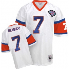 Mitchell And Ness Denver Broncos #7 John Elway White With 75TH Patch Authentic Throwback NFL Jersey