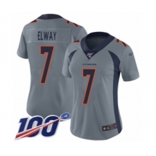 Women's Denver Broncos #7 John Elway Limited Silver Inverted Legend 100th Season Football Jersey