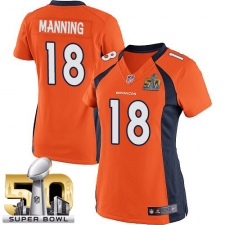 Women's Nike Denver Broncos #18 Peyton Manning Elite Orange Team Color Super Bowl 50 Bound NFL Jersey