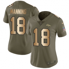 Women's Nike Denver Broncos #18 Peyton Manning Limited Olive/Gold 2017 Salute to Service NFL Jersey