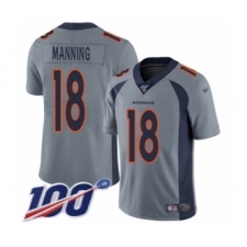 Youth Denver Broncos #18 Peyton Manning Limited Silver Inverted Legend 100th Season Football Jersey
