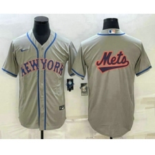 Men's New York Mets Big Logo Grey Cool Base Stitched Baseball Jersey