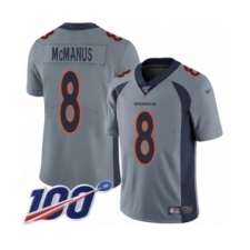Men's Denver Broncos #8 Brandon McManus Limited Silver Inverted Legend 100th Season Football Jersey