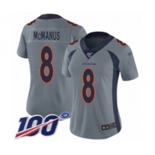 Women's Denver Broncos #8 Brandon McManus Limited Silver Inverted Legend 100th Season Football Jersey