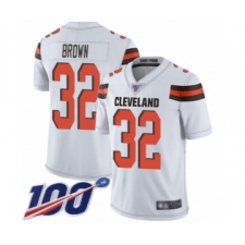 Men's Cleveland Browns #32 Jim Brown White Vapor Untouchable Limited Player 100th Season Football Jersey