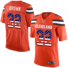 Men's Nike Cleveland Browns #32 Jim Brown Elite Orange Alternate USA Flag Fashion NFL Jersey