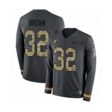 Men's Nike Cleveland Browns #32 Jim Brown Limited Black Salute to Service Therma Long Sleeve NFL Jersey
