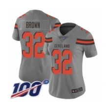 Women's Cleveland Browns #32 Jim Brown Limited Gray Inverted Legend 100th Season Football Jersey