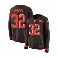 Women's Nike Cleveland Browns #32 Jim Brown Limited Brown Therma Long Sleeve NFL Jersey