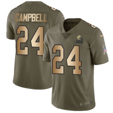 Youth Nike Cleveland Browns #24 Ibraheim Campbell Limited Olive/Gold 2017 Salute to Service NFL Jersey