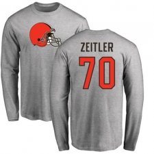 NFL Nike Cleveland Browns #70 Kevin Zeitler Ash Name & Number Logo Long Sleeve T-Shirt