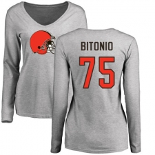 NFL Women's Nike Cleveland Browns #75 Joel Bitonio Ash Name & Number Logo Long Sleeve T-Shirt