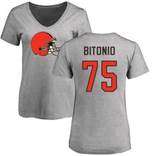 NFL Women's Nike Cleveland Browns #75 Joel Bitonio Ash Name & Number Logo T-Shirt